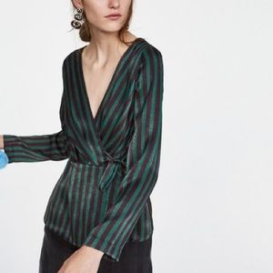 Striped Surplice Blouse